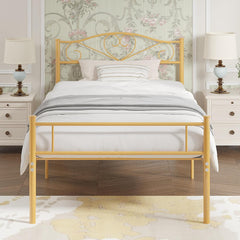 VECELO 14 Inch Twin Size Metal Platform Bed Frame with Headboard and Footboard, Heavy Duty Mattress Foundation with Steel Slats Support, No Box Spring Needed, Black