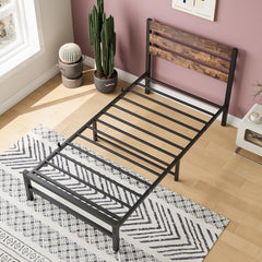 Full Metal Bed Frame, Full Size Platform Bed Frame, with Headboard and Footboard, Strong Metal Slats Support Mattress Foundation, No Box Spring Needed, Rustic Brown (Full)