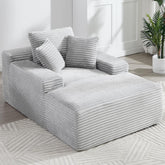 67" Oversized Chaise Lounge Chair Indoor – Deep Seat Corduroy Upholstered Sleeper Couch, Boneless Cloud Sofa Bed for Living Room Bedroom, No Assembly Required (Light Grey)