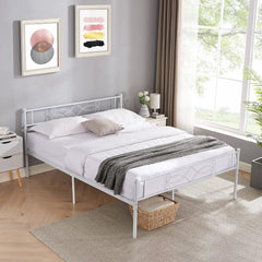VECELO White Queen Size Metal Platform Bed Frame/Mattress Foundation with headboard/Steel Slat Support/No Box Spring Needed/Easy Assembly
