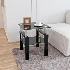 1 Piece Modern Square Black Tempered Glass Coffee Table, Chic and Durable end Table or Coffee Table with Metal Legs, Sturdy Structure, Suitable for Living Room Decoration