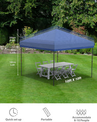 Garvee 10x10 Pop Up Canopy Tent Outdoor Canopy One-Person Set Up Heavy Duty Commercial Instant Tent Shelter, 1-Sidewall+Blue