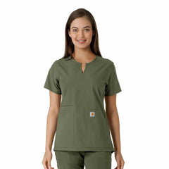 women's force essentials notch neck tunic knit panel scrub top
