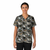 women's oversized v-neck print scrub top