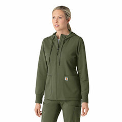 women's full zip waffle scrub hoodie