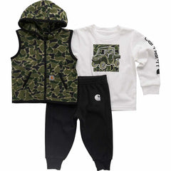 boys' 3-piece camo vest, long-sleeve t-shirt & pant set (baby)