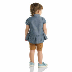 girls' 2-piece short sleeve chambray shirt & biker short set(toddler)