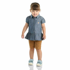 girls' 2-piece short sleeve chambray shirt & biker short set(toddler)