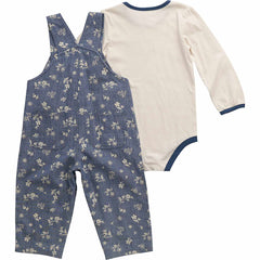 girls' 2-piece long sleeve bodysuit & printed chambray overall set (baby)