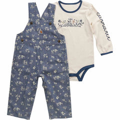 girls' 2-piece long sleeve bodysuit & printed chambray overall set (baby)