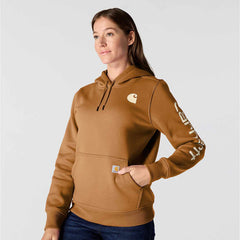 women's relaxed fit midweight logo sleeve graphic hoodie