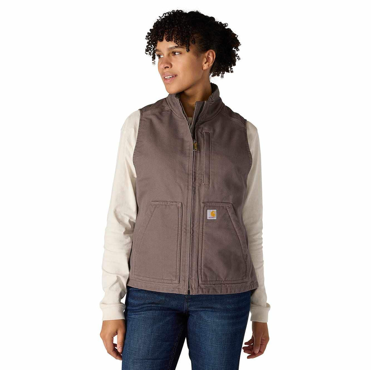women's sherpa lined vest - relaxed fit - washed duck