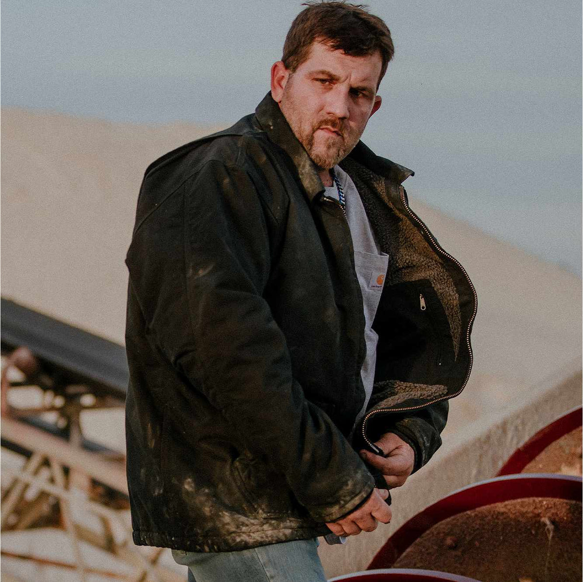 men's sherpa-lined field jacket - loose fit - washed duck - 2 warmer rating