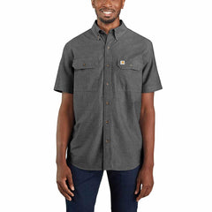 loose fit midweight chambray short-sleeve shirt