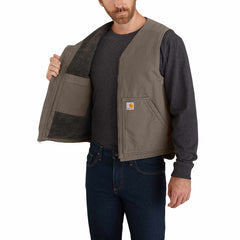 relaxed fit washed duck sherpa-lined vest