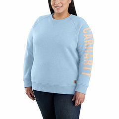 women's relaxed fit midweight crewneck block logo sleeve graphic sweatshirt