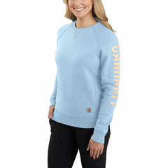 women's relaxed fit midweight crewneck block logo sleeve graphic sweatshirt