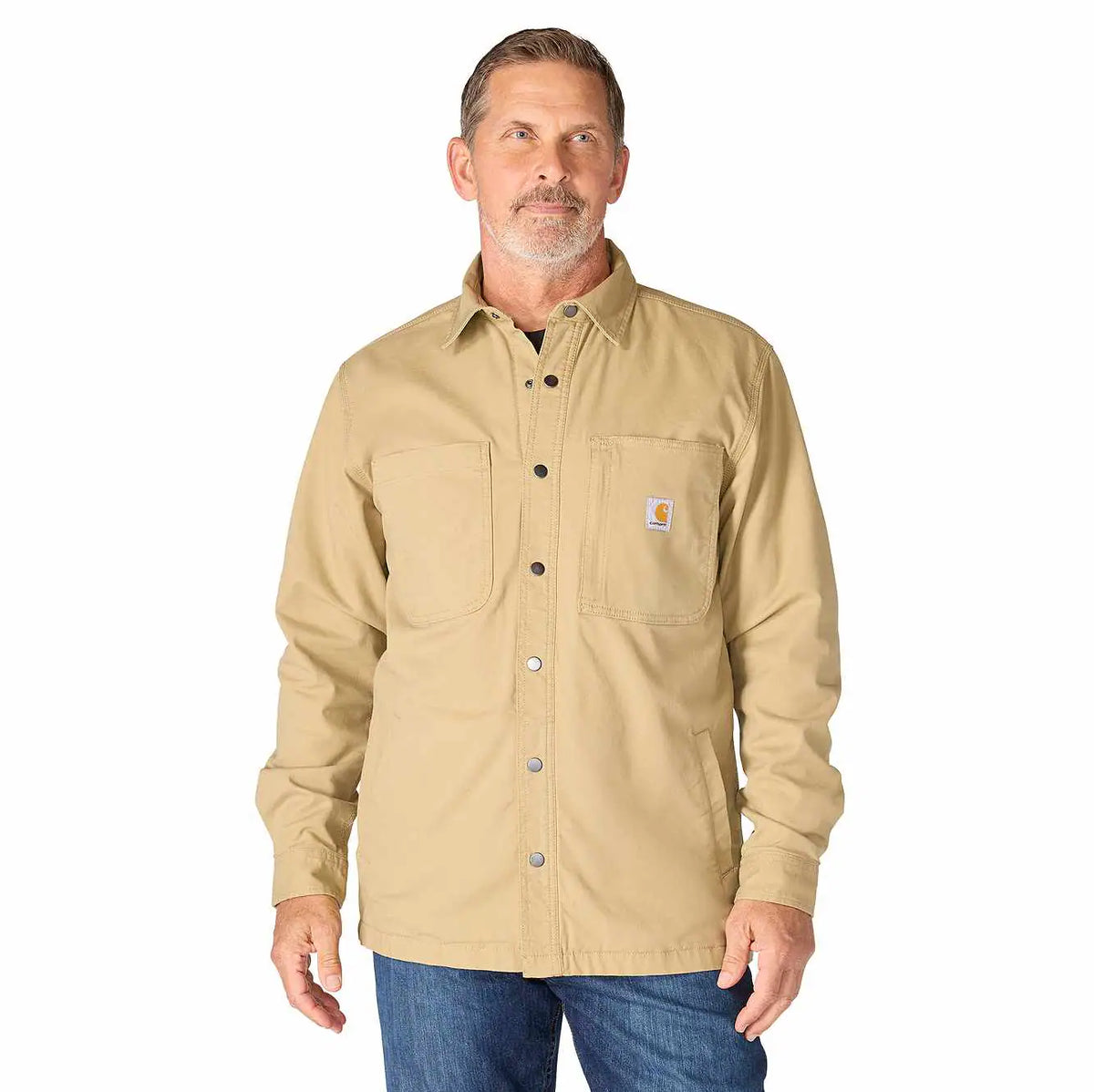 rugged flex® relaxed fit canvas fleece-lined snap-front shirt jac