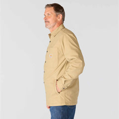 rugged flex® relaxed fit canvas fleece-lined snap-front shirt jac