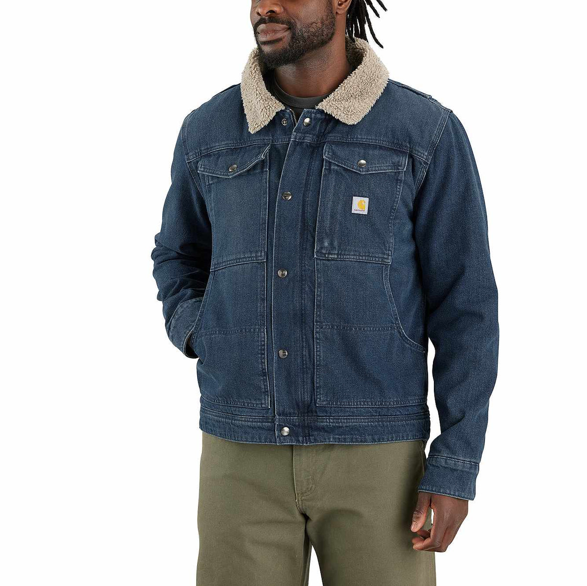 relaxed fit denim sherpa-lined jacket - 2 warmer rating