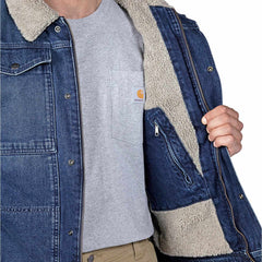 relaxed fit denim sherpa-lined jacket - 2 warmer rating