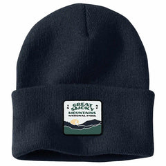 knit cuffed smoky mountain national park patch beanie