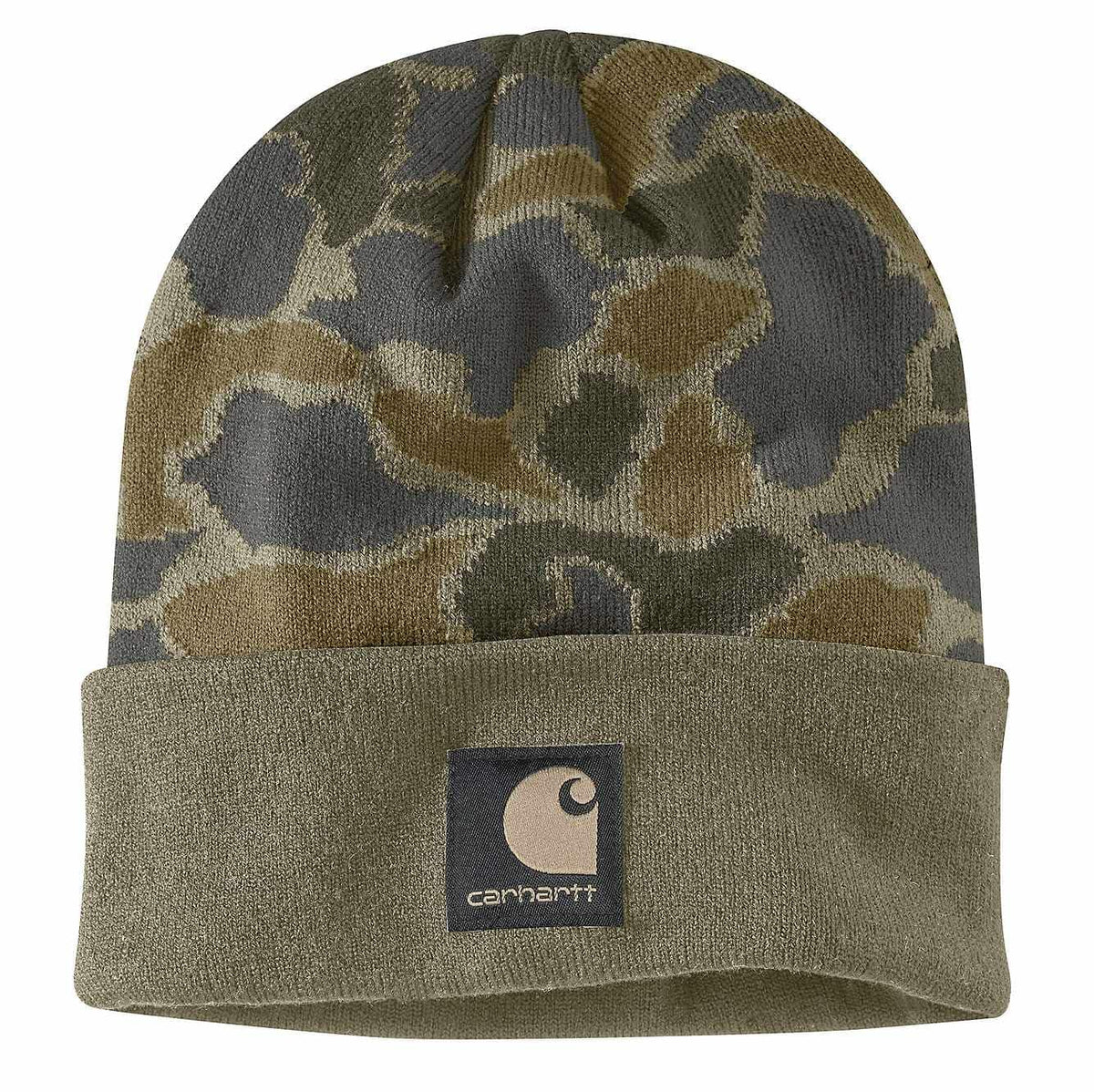 knit cuffed camo beanie