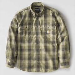 loose fit midweight chambray long-sleeve plaid shirt