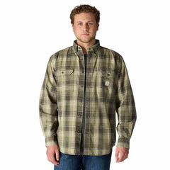 loose fit midweight chambray long-sleeve plaid shirt