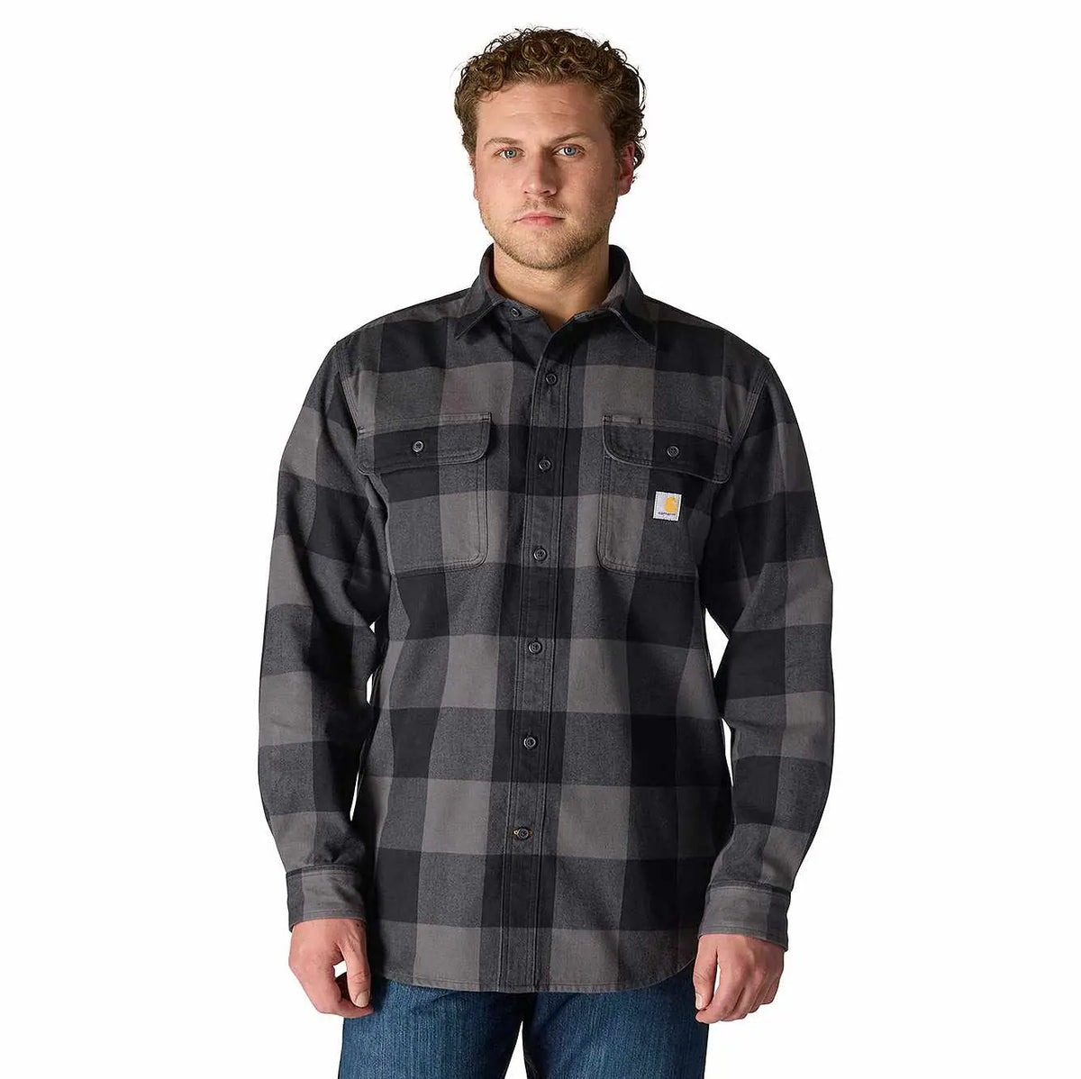 loose fit heavyweight flannel long-sleeve plaid shirt