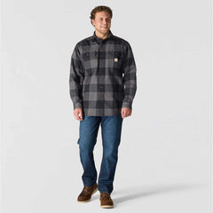 loose fit heavyweight flannel long-sleeve plaid shirt