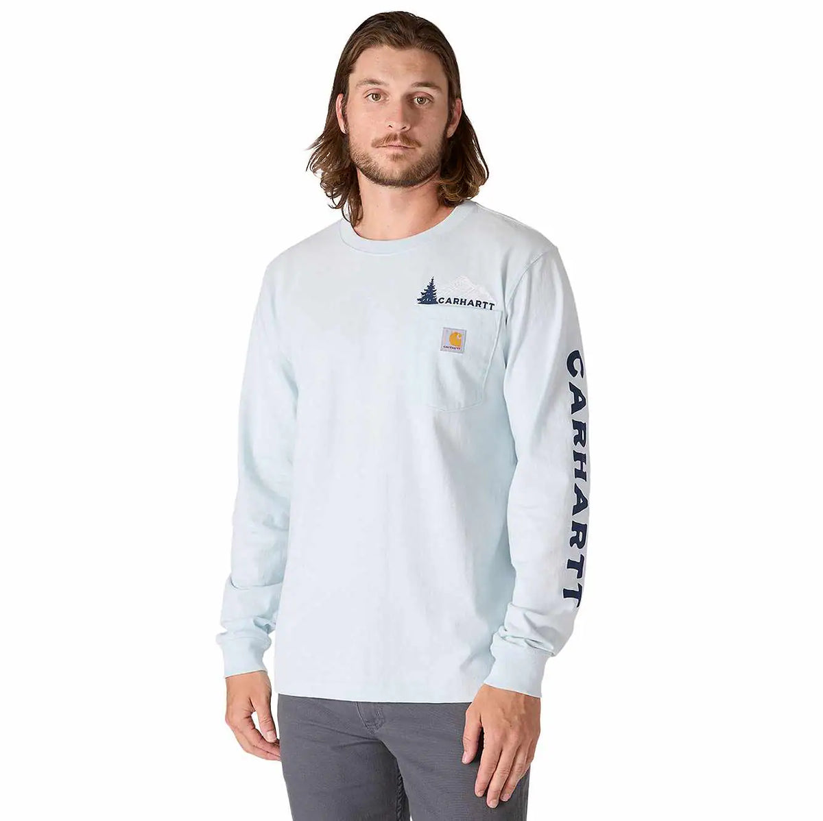 relaxed fit heavyweight long-sleeve pocket mountain graphic t-shirt