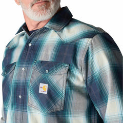 flame resistant montana relaxed fit midweight twill snap front plaid shirt