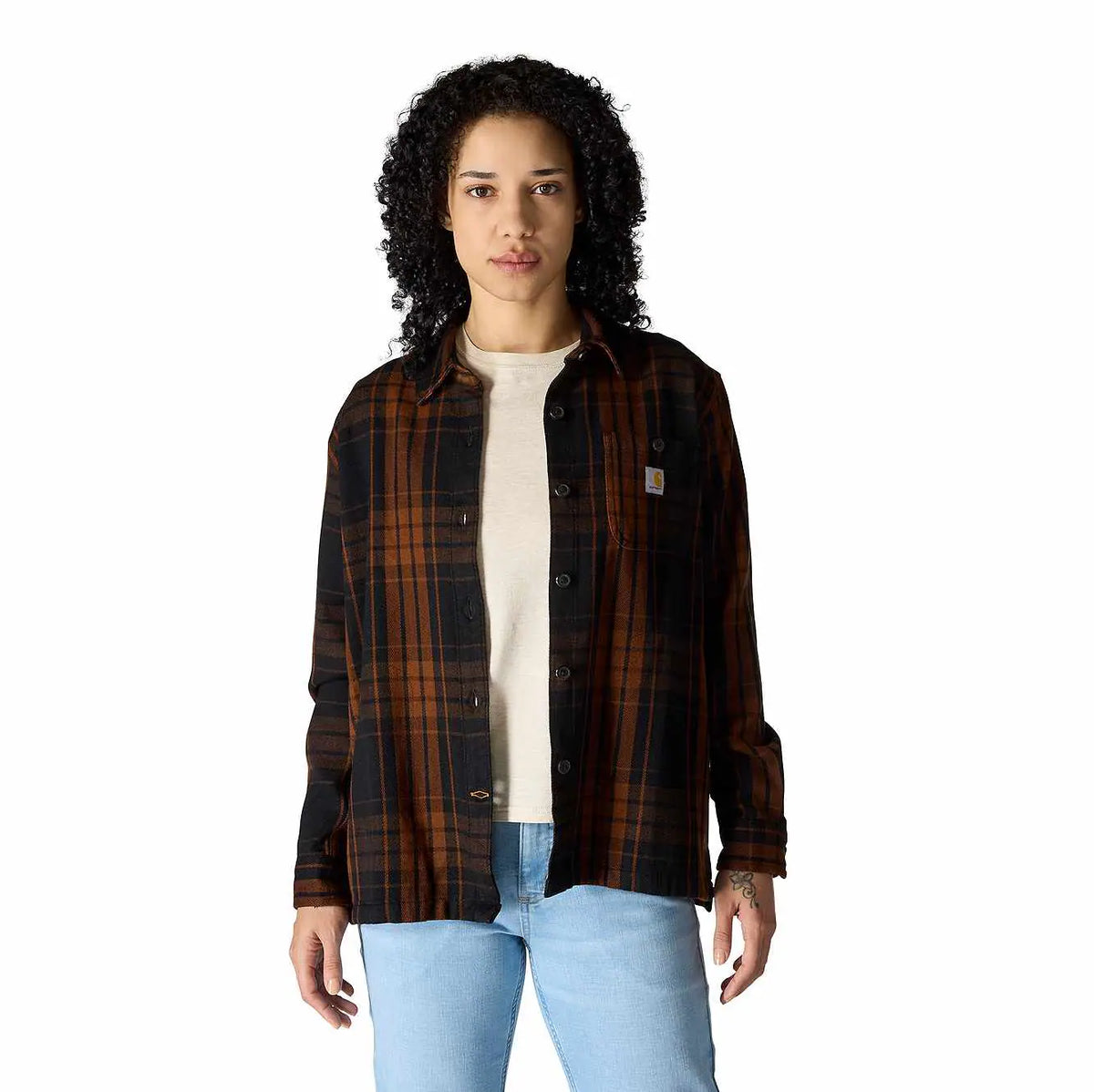 women's tencel™ fiber series loose fit twill plaid shirt