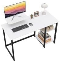 GreenForest 40 inch Home Office Desk with Power Outlets + Computer Desk with Monitor Stand,47 inch Home Office Desk with Reversible Storage Shelves, White