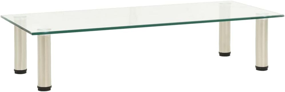 vidaXL Clear Tempered Glass TV Stand 31.5X13.8X6.7 in Modern Design Entertainment Unit with Stainless Steel Legs Durable and Stylish Media Shelf for Living Room or Bedroom Table Contemporary