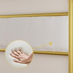 Queen Size Metal Platform Bed Frame with Upholstered Headboard Cushion, Sturdy Steel Slats Support,Under Bed Storage, No Box Spring Needed, Noise-Free, Easy to Assemble