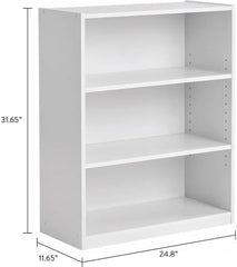 White Modern Book Shelves 31 Inch Three-Level Adjustable Closed Design Book Shelf for Office Living Room Study Bookcases