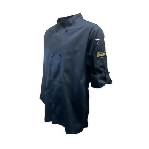 FSE CJ210BKL Chef Regalia French Cuffs Chef Jackets, Tapered, Ventilated Long Sleeve, Large, 65/35 Poly/Cotton, Black.
