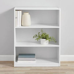 White Modern Book Shelves 31 Inch Three-Level Adjustable Closed Design Book Shelf for Office Living Room Study Bookcases