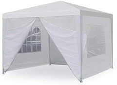 JungleA 10'x10' Outdoor Wedding Party Tent Camping Shelter Gazebo Canopy,Easy Set Gazebo Canopy for BBQ Party Events w/Removable Sidewalls（White）