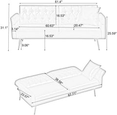 67.71 Convertible Sofa Bed,Futon Couch Sofa Bed w/Split Backrest and 2 Throw Pillows,Convertible Loveseat Sleeper w/Gold Metal Legs and Adjustment Armres for Living Room Bedroom Small Space (Green)