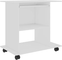 White Computer Desk with Keyboard Tray and Wheels, 31.5 inch Small Office Desk with CPU Stand and Shelves, Engineered Wood Compact Workstation for Home Office Study Room