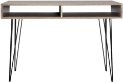 Modern Computer Desk with 2 Storage Compartments, Gray Home Office Desk with Spacious Work Surface, Durable MDF Top and Metal Legs for Study Room Workspace