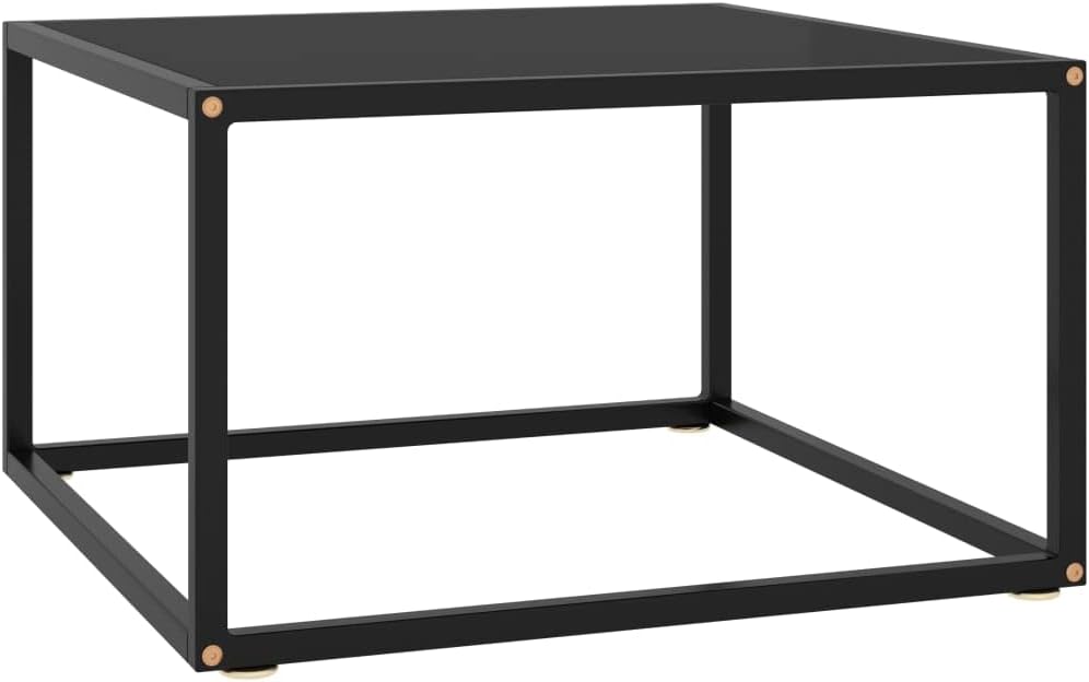 Practical Coffee Table Black with Black Glass 15.7"x15.7"x19.7" Side Table End Table Couch Table for Living Room Home, Office