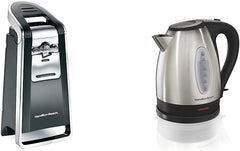 Hamilton Beach (76606ZA) Smooth Touch Electric Automatic Can Opener, Black and Chrome & Electric Tea Kettle, Water Boiler & Heater, 1.7 Liter, Cordless Serving, 1500 Watts, Stainless Steel (40880)