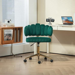 Velvet Home Office Desk Chair with Tufted Design, Modern Swivel Computer Chair with Adjustable Height, Accent Armchair on Wheels for Girls and Women, Perfect for Home Office and Study (Emerald)