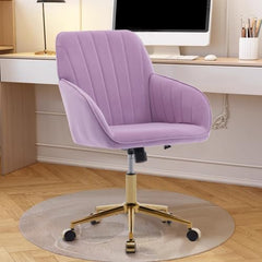 Modern Grey Cotton Linen Office Chair with Wheels Swivel Adjustable Task Chair Executive Accent Chair for Home Office Make-up Studying