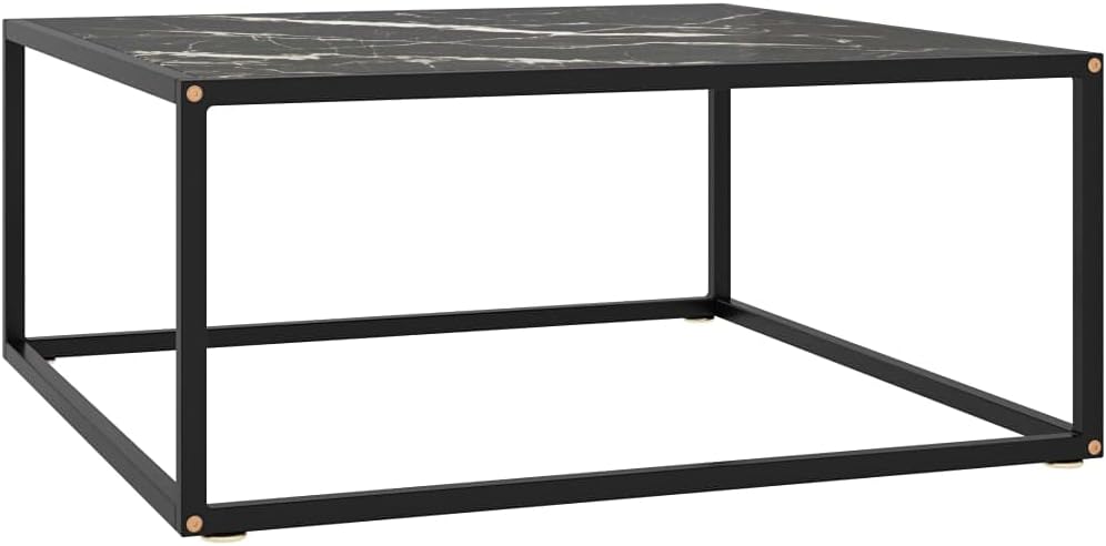 Practical Coffee Table Black with Black Glass 15.7"x15.7"x19.7" Side Table End Table Couch Table for Living Room Home, Office -AA