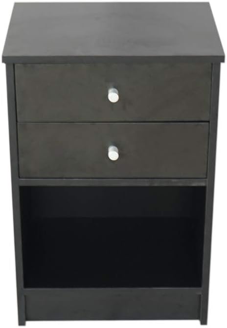 Nightstand with 2 Drawers,2-Tier Side Table with Drawer and Storage Shelf, Bedside Table End Table, Modern Night Stand for Bedroom, Home Office,Black